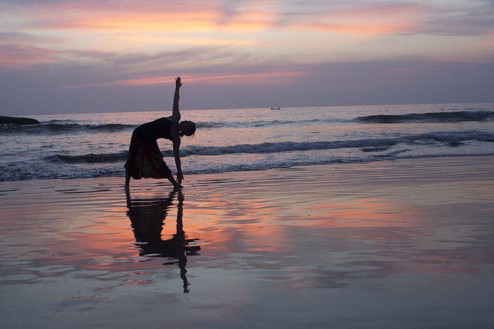 Sunset over the sea on a Goa beach